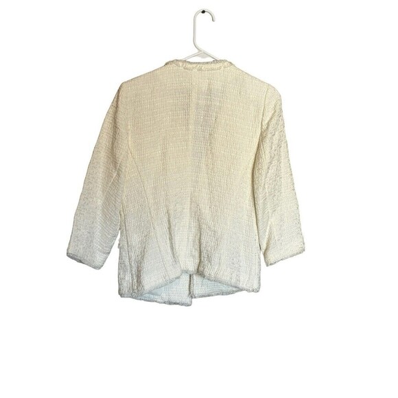 Laundry By Shelli Segal Blazer Women's 10 White Ivory Fringe Open Gold Buttons - Picture 4 of 9